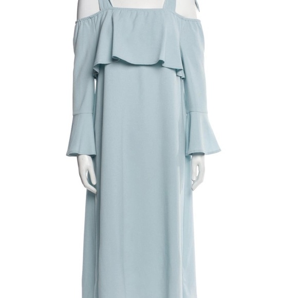 Ganni Women's Cold Shoulder Bow Dress Midi Clark Sterling Blue Size 36 - Picture 2 of 13